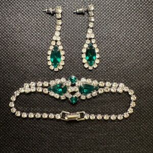Emerald Green Rhinestone Bracelet & Earring Set